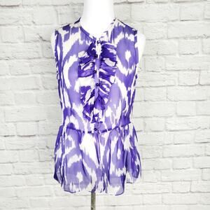 Cynthia Steffe Purple White Peplum Ruffle Silk Top Size 4